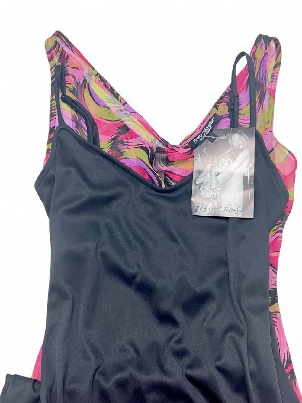 Betsey Johnson Pink and Green Wave-Print Slip Dress - Picture 3 of 7